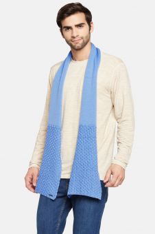 Sky Blue Merino Wool Basket Knit Muffler | Men